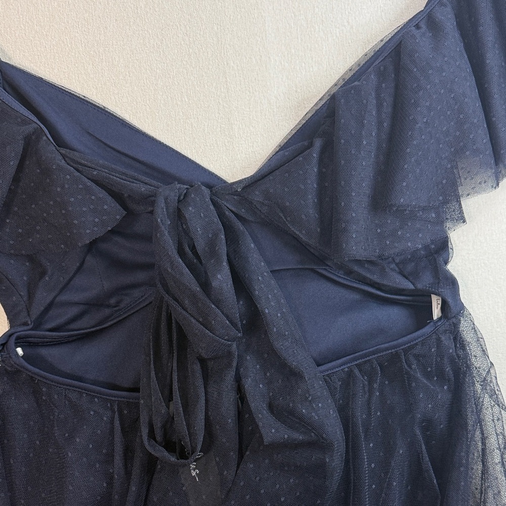 Lulu's Navy Tulle Maxi with Ruffle Cap Sleeves - Picture 5 of 11